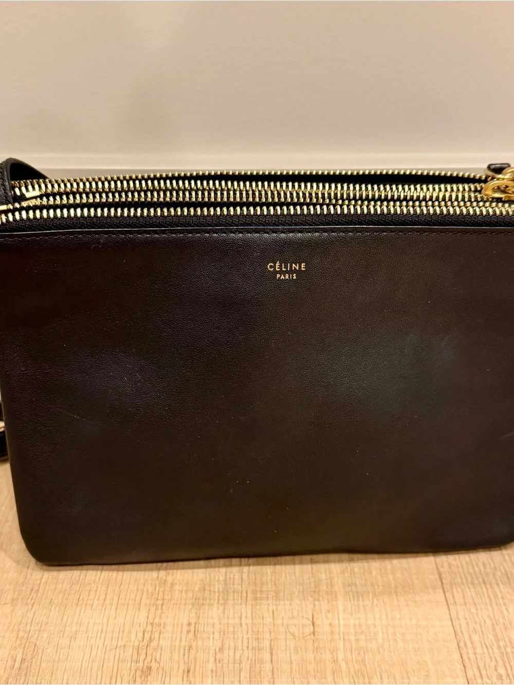 Celine Black Leather Small Trio Crossbody Bag